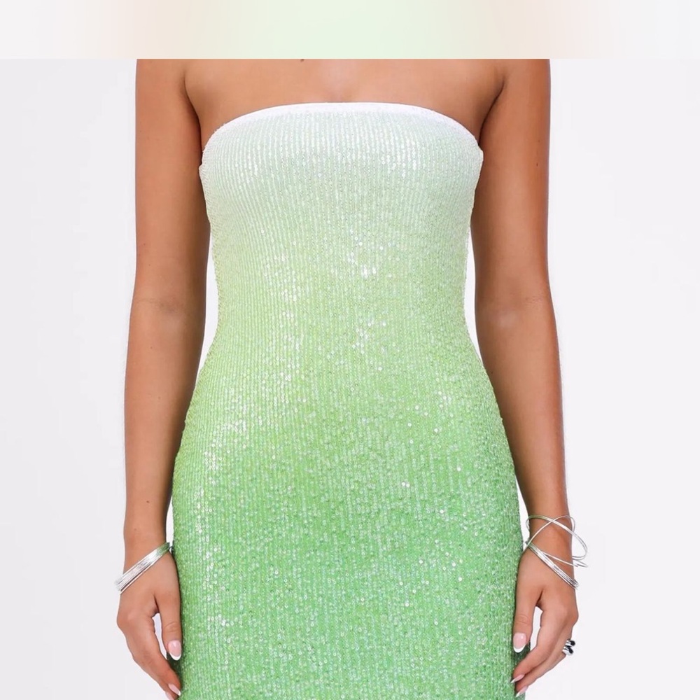 Tiger Mist Green and White Ombre Sequin Strapless Mini Dress
